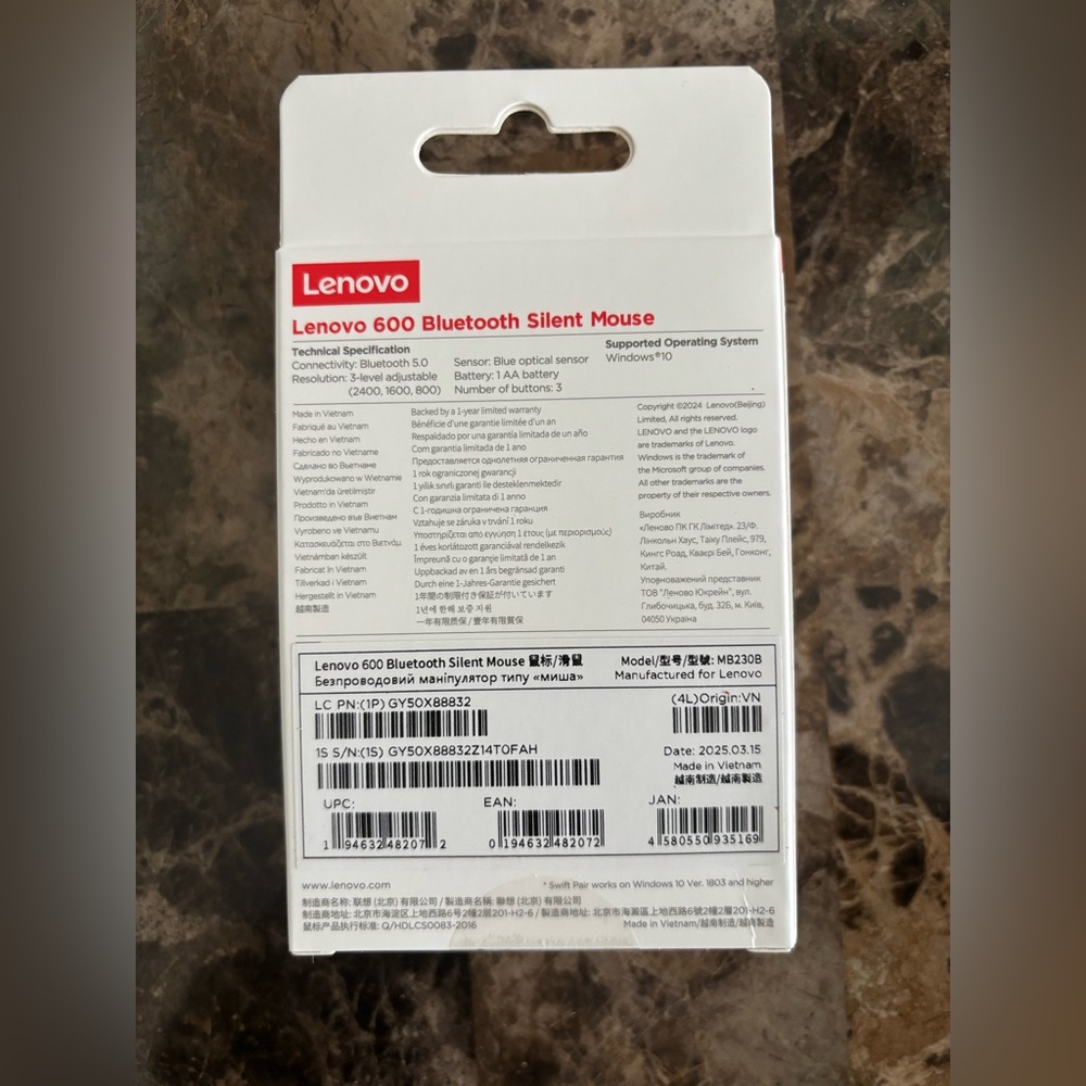 Lenovo 600 Bluetooth 5.0 Silent Mouse Gray Dual Device Ability 3 Buttons New - Picture 3 of 4